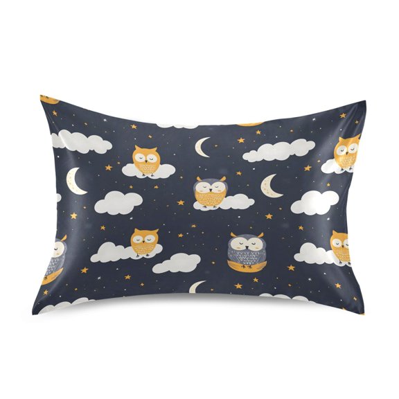 Owls Clouds Pattern Pillowcase Standard Size 20''x26'' Satin Double-Sided Print Soft Wrinkle Resistant