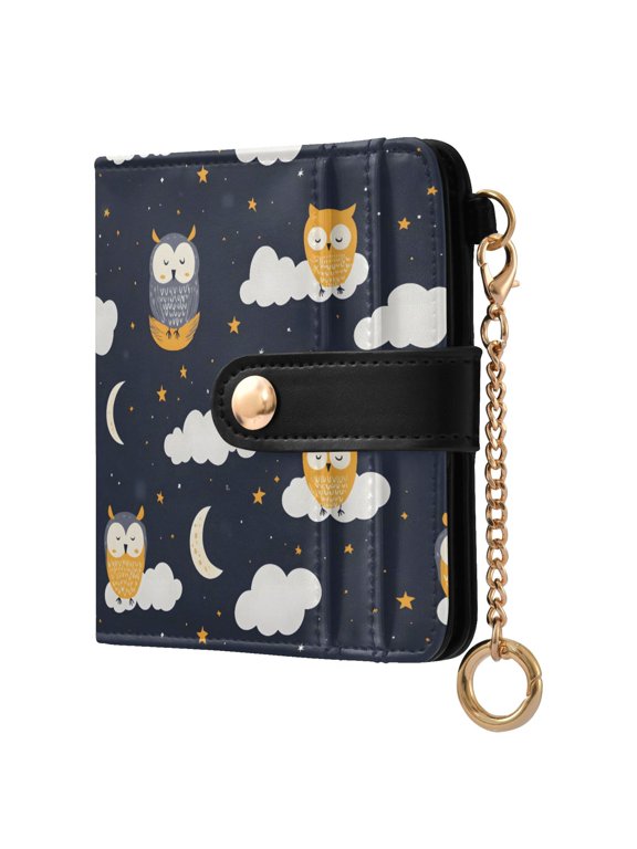 Owls Clouds Small Wallet for Women RFID Blocking Bifold PU Leather Credit Card Holder with Zipper Coin Pocket Compact Cute Travel Purse Magnetic Snap 7 Card Slots