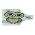 thumbnail image 1 of Owls Cutting Board, Cartoon Owl and a Butterfly on Floral Background Hello Message Illustration, Decorative Tempered Glass Cutting and Serving Board, Wine Bottle Shape, Multicolor, by Ambesonne, 1 of 1