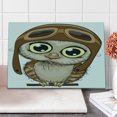 thumbnail image 1 of Owls Cutting Board, Owl in Pilot Hat Big Eyes Caricature Characters Wildlife Humor Comic, Decorative Tempered Glass Cutting and Serving Board, Large Size, Yellow Brown Cocoa, by Ambesonne, 1 of 5