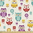 thumbnail image 1 of Ambesonne Owls Fabric by the Yard Upholstery, Flowers Nostalgic, 5 Yards, Multicolor, 1 of 4