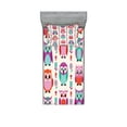 thumbnail image 1 of Owls Fitted Sheet & Pillow Sham Set, Owls in Vertical Line Flower Strings Vibrant Spring Colors Art, Decorative Printed 4 Piece Bedding Decor Set, Twin, Orange Fuchsia Seafoam, by Ambesonne, 1 of 3