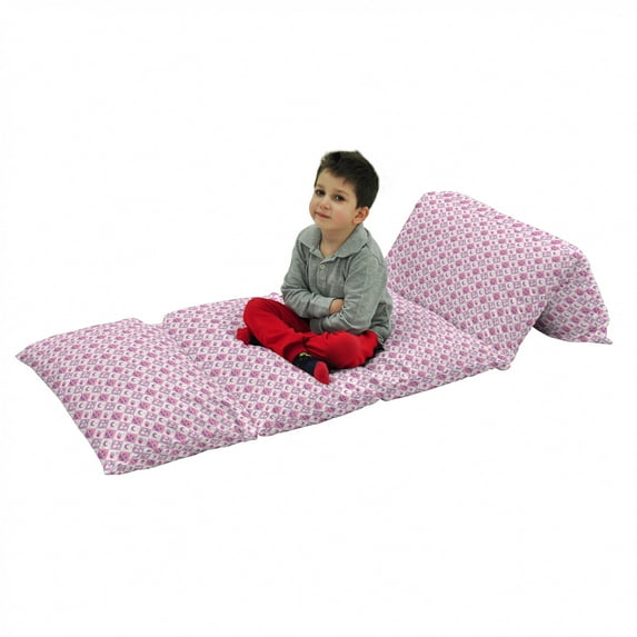 Owls Floor Pillow Lounger Cover, Sleeping Owls in Diamond Pattern Half-Moon Stars Clouds Night Time Goodnight Art, Nap Mat Printed Fabric Case for 5 Pillows, 88" x 27", Pink Lavender, by Ambesonne