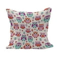 thumbnail image 1 of Owls Fluffy Throw Pillow Cushion Cover, Owls Happy Hipster Modern Repeated Animals Pattern Illustration, Decorative Square Accent Pillow Case, 18" x 18", Orange Fuchsia Seafoam, by Ambesonne, 1 of 5