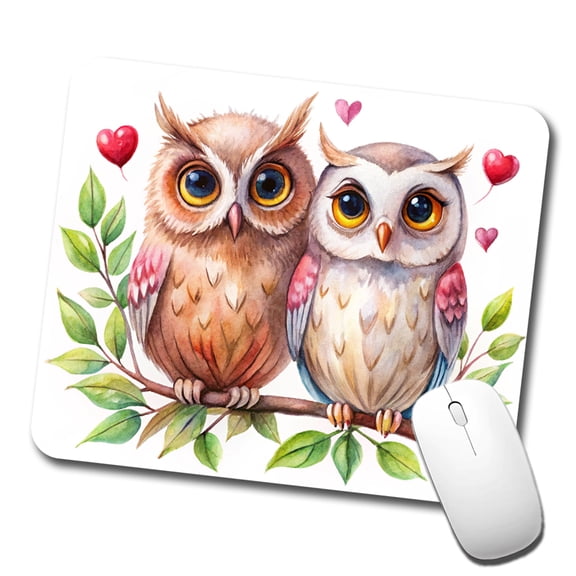 Owls In Love On Branch Hearts Valentine's Day Mouse Pad Low Profile Gaming Mat