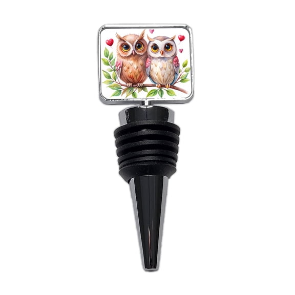 Owls In Love On Branch Hearts Valentine's Day Wine Bottle Stopper Cap Plug