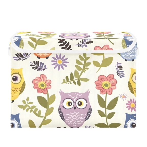 Owls Leaves Colorful Flowers Foldable Storage Bin with Lid and Handle Collapsible Storage Box 16.5 x 12.6 x 11.8 inches