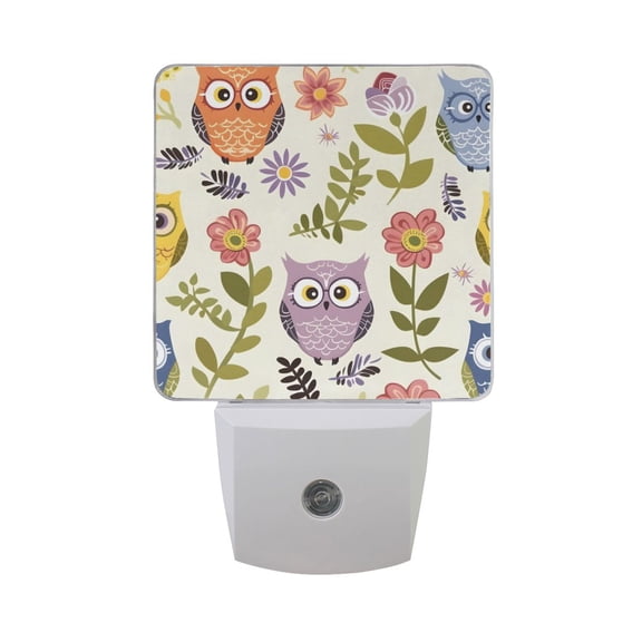 Owls Leaves Colorful Flowers LED Night Light with Smart Sensor Plug Into Wall Dusk to Dawn 2 packs
