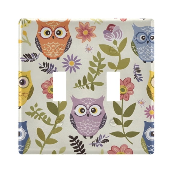 Owls Leaves Colorful Flowers Light Switch Cover Electrical Outlet Cover Replaceable Wall Plates 2-Gang