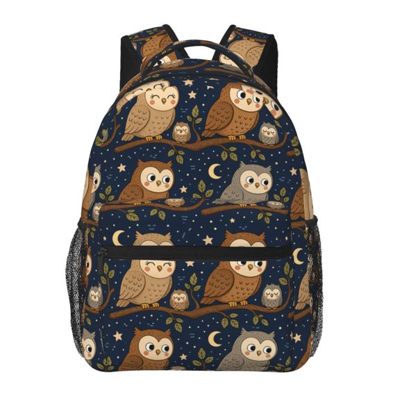 Owls On Branch Pattern Backpack Casual College Bag Zipper Laptop Daypack Hiking Rucksack Travel