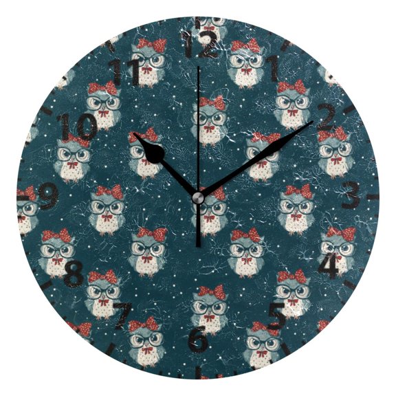Owls Pattern Wall Clock 10in Round Artistic Oil Painting Home Decor Desk Table Clock