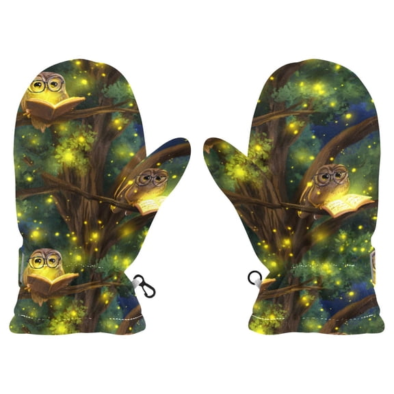 Owls Reading Book Cold Weather Mittens Cozy Gloves with Adjustable Fit Perfect for Outdoor Fun