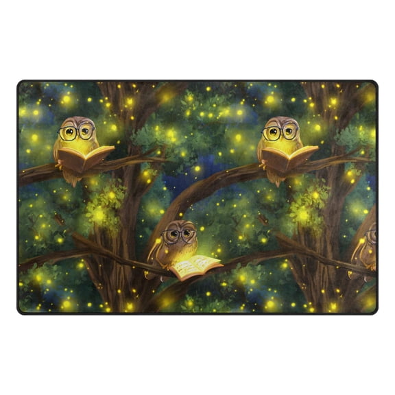 Owls Reading Book Memory Foam Area Rug 31"x20" Non Slip, Absorbent, Fade Proof for Living Room, Bedroom, Office