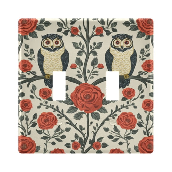 Owls Roses Leaves Symmetric Pattern Light Switch Cover Electrical Outlet Cover Replaceable Wall Plates 2-Gang