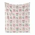 thumbnail image 1 of Owls Soft Flannel Fleece Blanket, Owls Stars Moon Patterns in Feminine Soft Colors Symmetric Design Artwork, Cozy Plush for Indoor and Outdoor Use, 70" x 90", Almond Green Pink Tan, by Ambesonne, 1 of 5