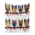 thumbnail image 1 of Owls Soft Flannel Fleece Throw Blanket, Group of Owls Facial Expressions Winking Smiling Vintage Scrapbooking Retro Art, Cozy Plush for Indoor and Outdoor Use, 70" x 90", Multicolor, by Ambesonne, 1 of 5