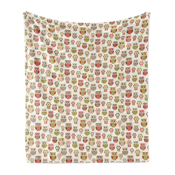 Owls Soft Flannel Fleece Throw Blanket, Ornate Owl Birds with Different Retro Style Patterns Blooming Flowers Childhood, Cozy Plush for Indoor and Outdoor Use, 60" x 80", Multicolor, by Ambesonne