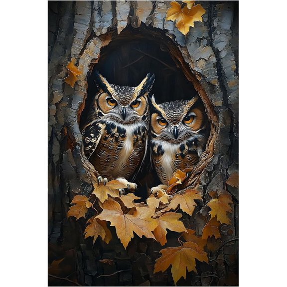 Owls Tin Sign 3D Visual Effect Design Metal Sign Poster Wall Decor for Home Yard Kitchen Restaurant Decoration Gift 8X12 Inch - 2D Flat Five Owls