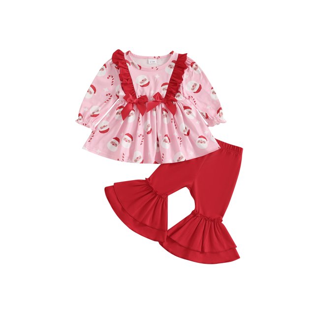 Owls Yard Girl Christmas Outfits Santa Claus Long Sleeve Tops Solid