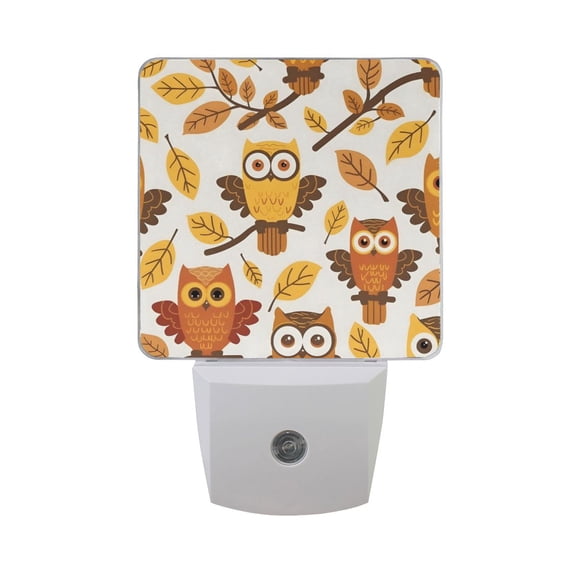 Owls and Fall Leaf Night Light 2 Pack LED Nightlight Plug into Wall Dusk to Dawn Sensor Soft White