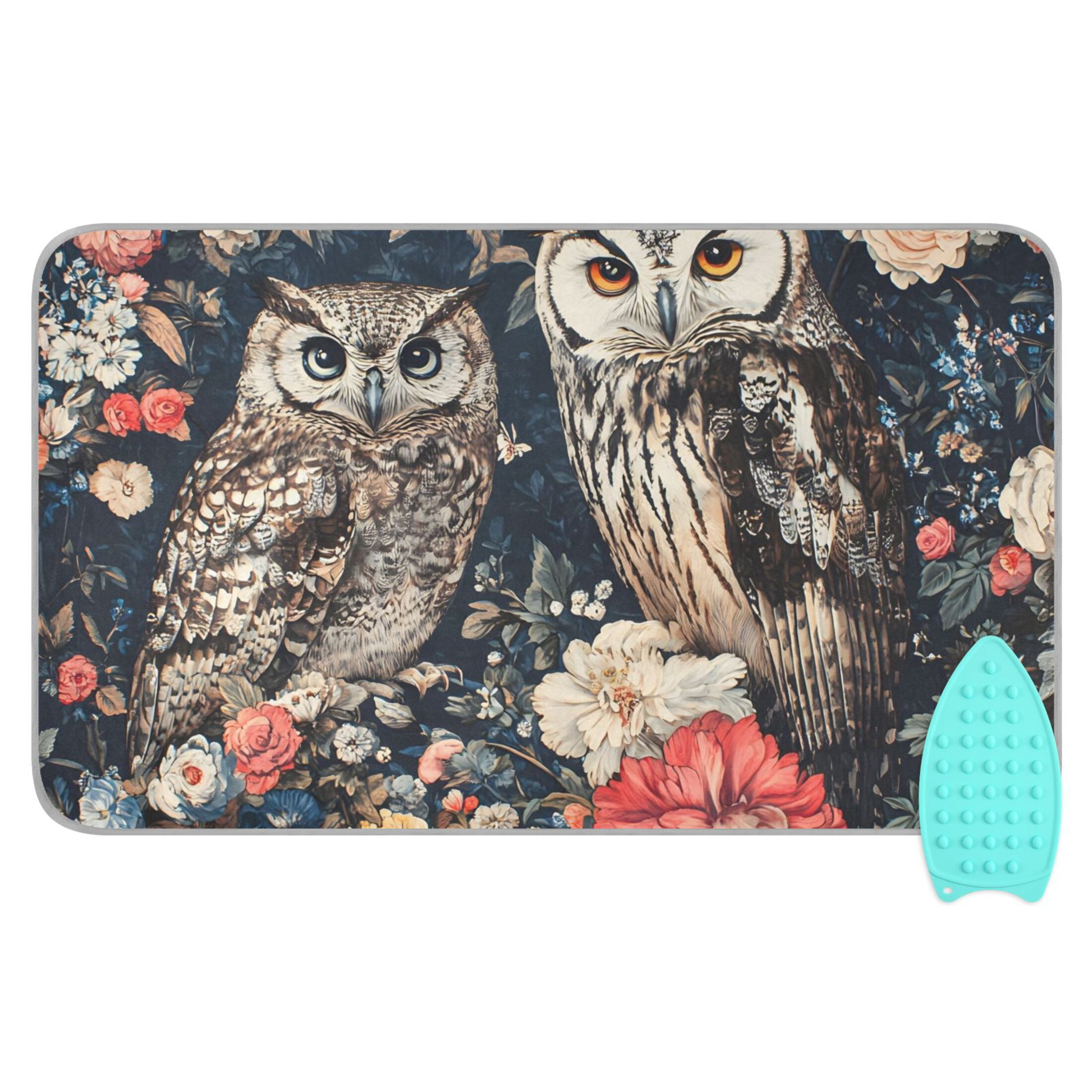 Owls and Flowers Ironing Mat Blanket for Table Top Travel Portable Ironing Board Pad 47.2x27.6 Inch