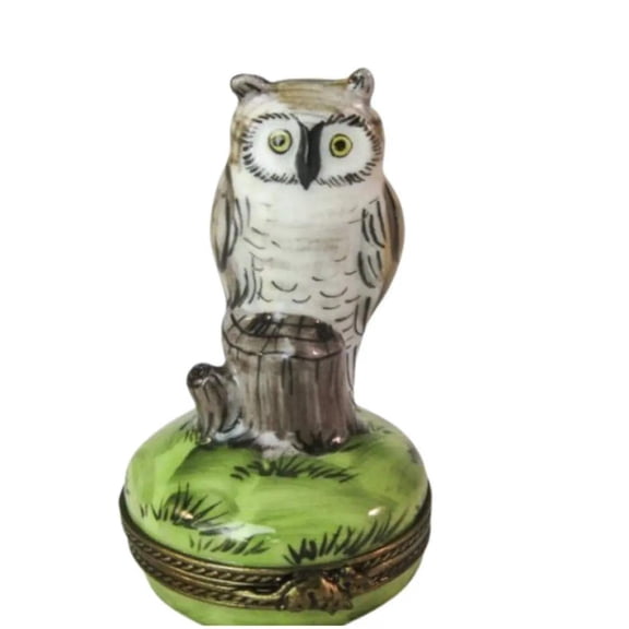 Owls on Stump Porcelain Limoges Trinket Box for Collectors Limoges Box Porcelain Figurine