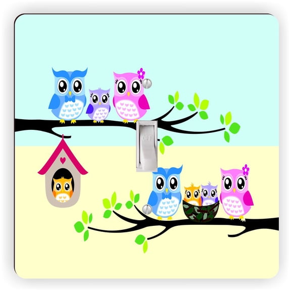 Owls on Tree Happy Family of Owls - Light Switch Plate Cover - Single Toggle Switch Plate - Single Toggle Cover