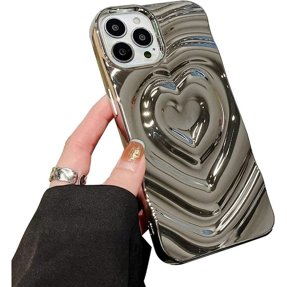 Owlwon 3D Heart Phone case for Women Girls, Soft TPU Material Csae for iPhone 13 Pro-Silver