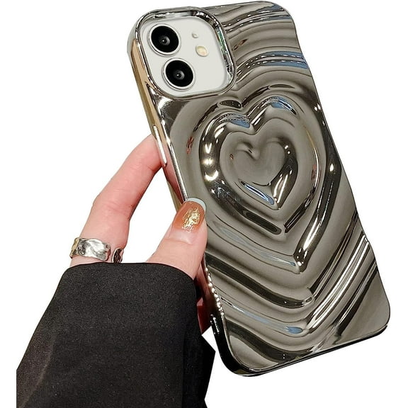 Owlwon 3D Heart Phone case for Women Girls, Soft TPU Material Thin Protective Csae for iPhone 11-Silver