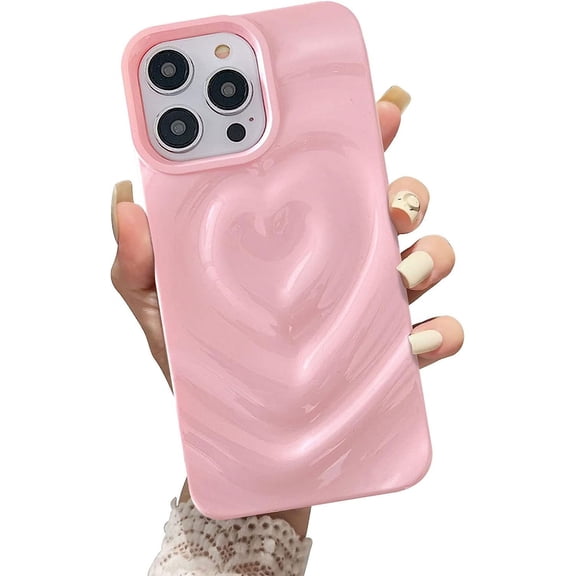 Owlwon 3D Heart Phone case for Women Girls, Soft TPU Material Thin Protective Csae for iPhone 13 Pro Max-Pink