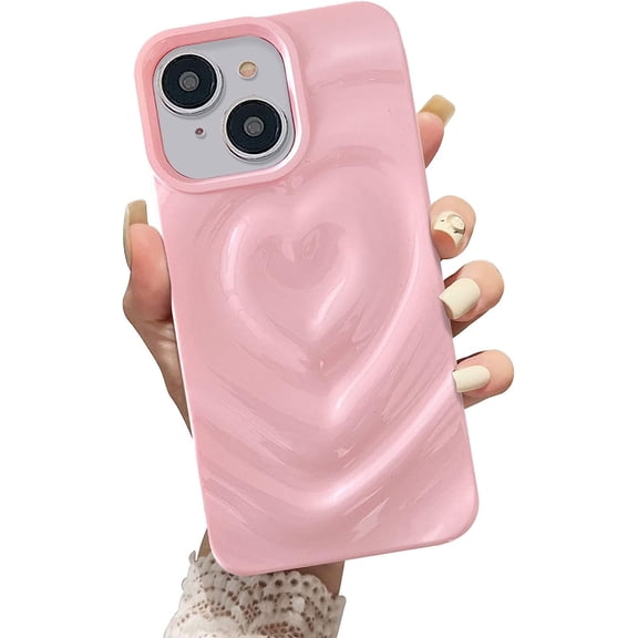 Owlwon 3D Heart Phone case for Women Girls, Soft TPU Material Thin Protective Csae for iPhone 13 & iPhone 14Pink