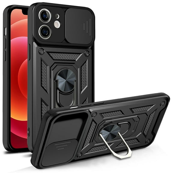 Owlwon for iPhone 12/12 Pro Case with Two Tempered Screen Protectors [Slide Camera Cover & Magnetic Ring Kickstand] , Shockproof Rugged Heavy Duty for Apple 12/12 Pro Phone case.