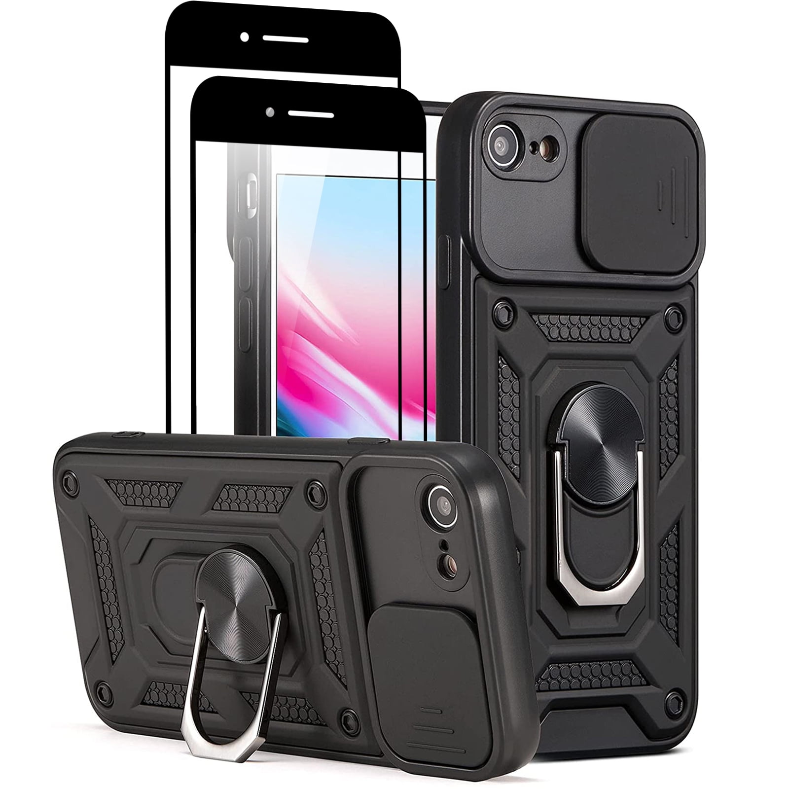Owlwon for iPhone 7/8/SE Case with Two Tempered Screen Protectors ...