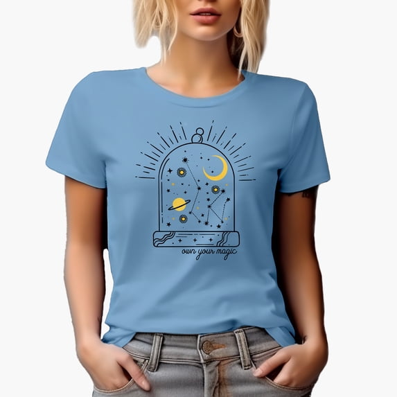 Own Your Magic, Boho Mystical & Celestial Art Merch Gift, Baby Blue T-Shirt, Small