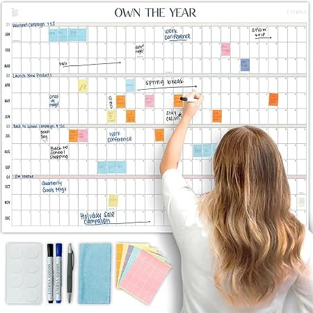 Own the Year UNDATED GIANT Dry Erase Wall Calendar | 4ft x 3ft Full Year Planner