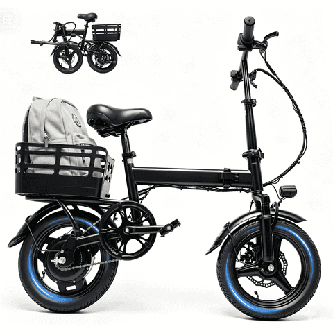 OwnGold 14IN Folding Electric Bike,Electric Bicycles for Adults Teens with Basket,500W Peak Motor Up to 20 mph Range 30 Miles,36V 12Ah Removable Battery,Commuter/Shopping Mini Ebike,UL 2849