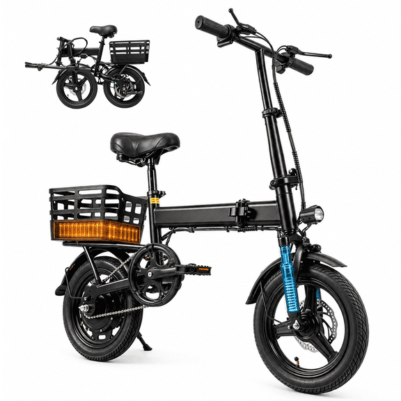 OwnGold 500W Foldable Electric Bike for Adults,432WH Lithium-ion Battery,20MPH 30 Miles,14" Ebike, Electric Mini Bike with Basket,UL2849