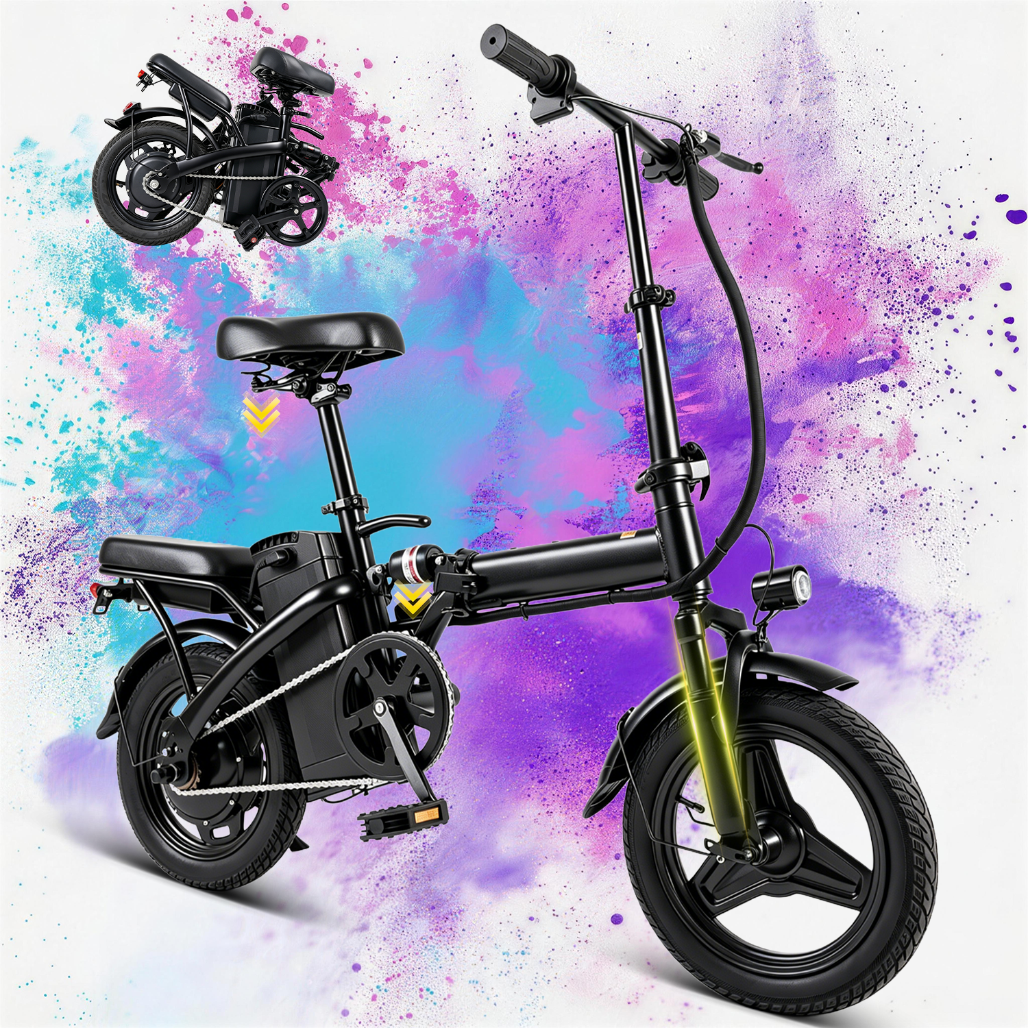 OwnGold Electric Bicycles for Adults,500W Peak Motor 30 Miles 20MPH,14"Foldable Commuting Ebike with 432WH Removable Battery,UL2849