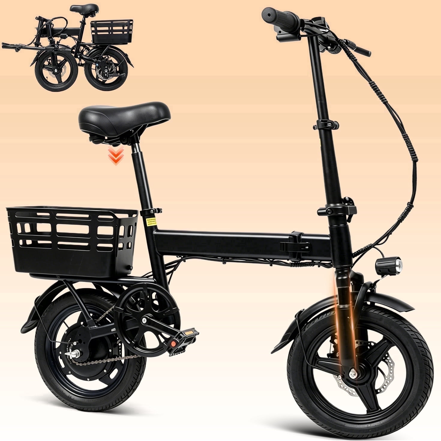 OwnGold Folding Electric Bicycle for Adults,500W Peak Motor,12Ah Battery 35 Miles,20 MPH,14" Wheels,with Basket,UL2849