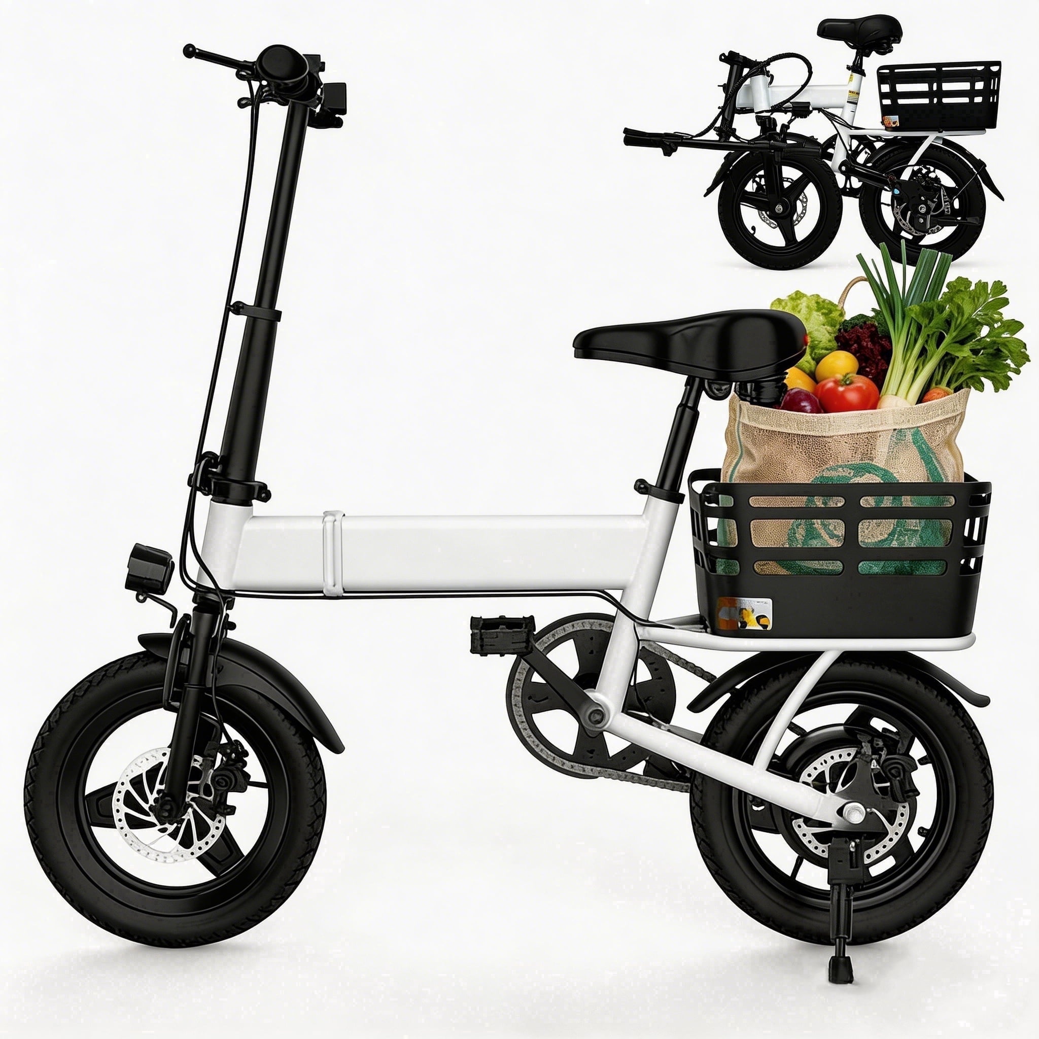 OwnGold Folding Electric Bicycle for Adults,500W Peak Motor,12Ah Battery 35 Miles,20 MPH,14" Wheels,with Basket,UL2849