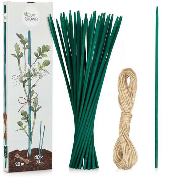 OwnGrown 40 GreenPlant Support Stakes and a 66' Jute Plant Twine