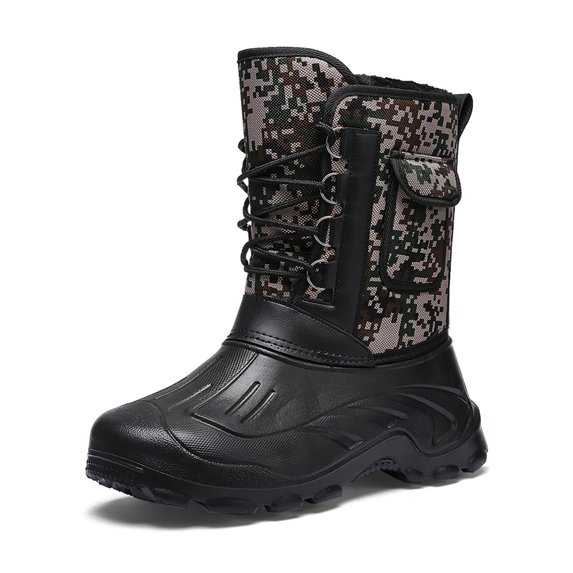 OwnShoe Men's Snow Boot Waterproof Warm Fur Lined Rain Booties Outdoor Shoes