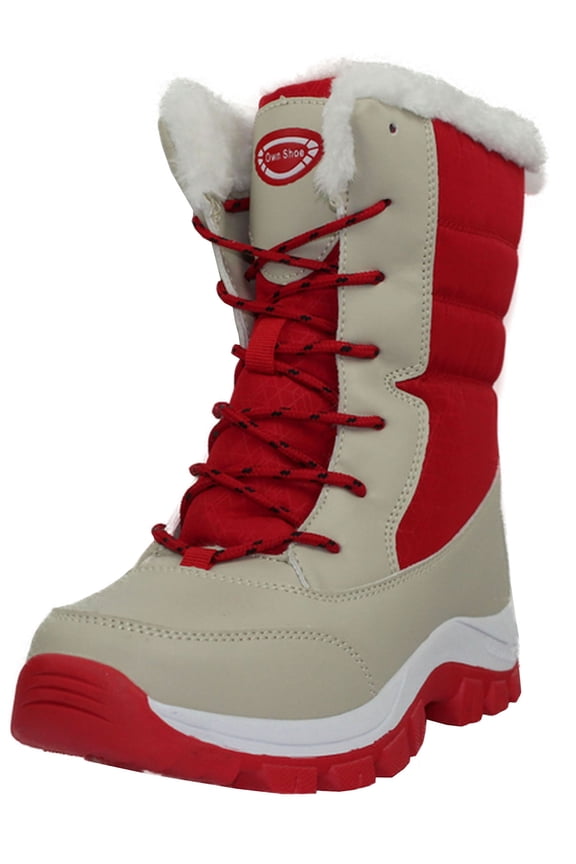 OwnShoe Mid-Calf Snow Boots for Women Faux Fur Winter Shoes Water Resistant Outdoor Hiking Boots