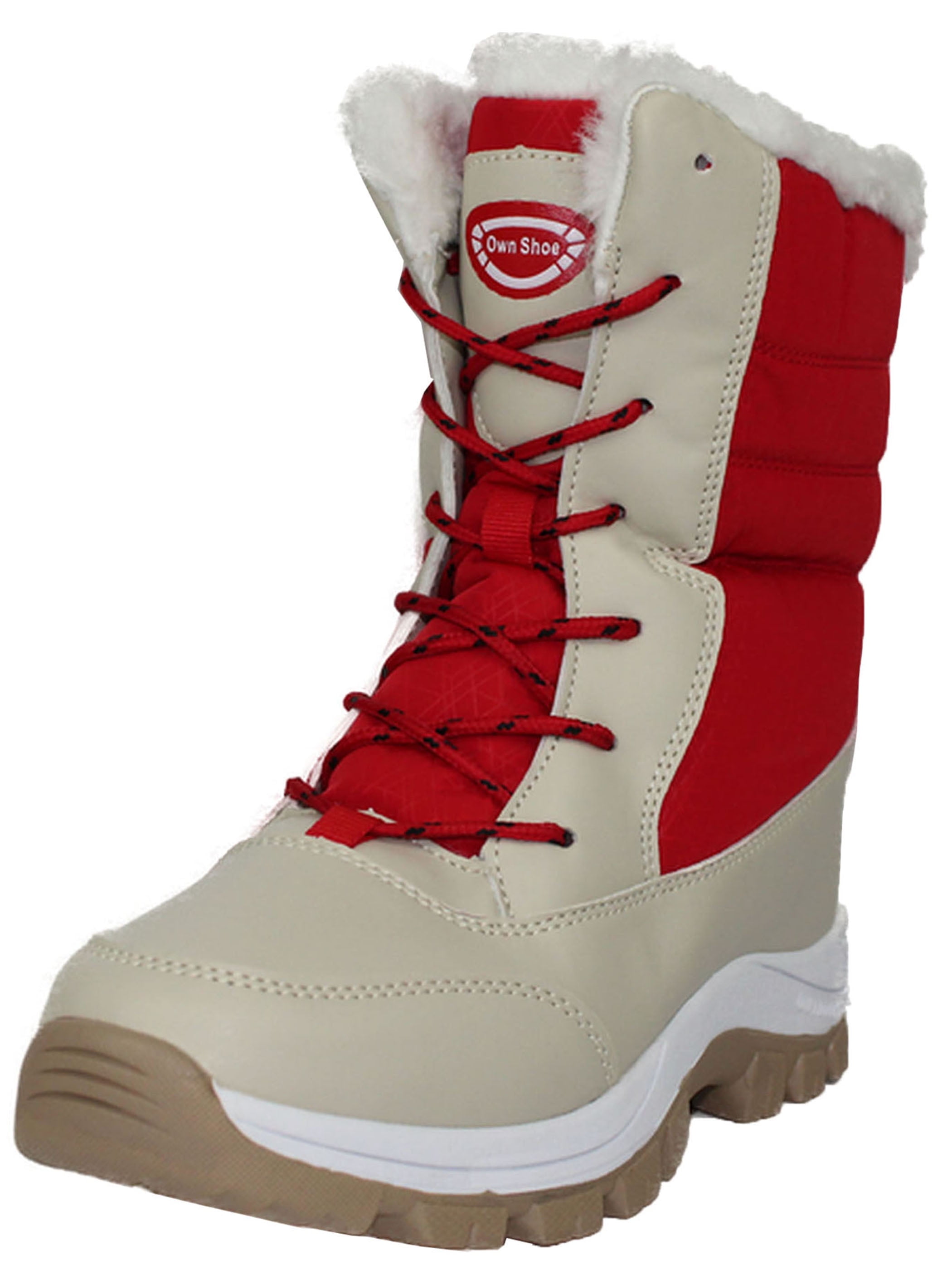 OwnShoe Mid-Calf Snow Boots for Women Faux Fur Winter Shoes Water Resistant Outdoor Hiking Boots