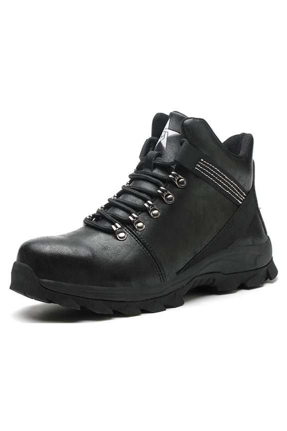 OwnShoe Steel Toe Work Boots for Men Women Leather Safety Shoes Non-Slip Motorcycle Boots Industrial Sneakers