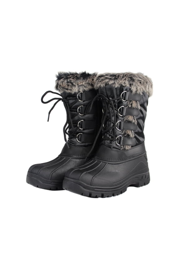 OwnShoe Women's Lace Up Faux Fur Rubber Duck Snow Boots