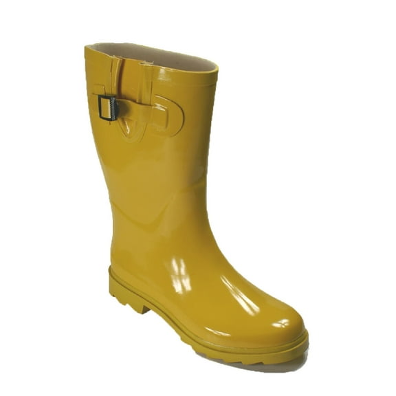 OwnShoe Women’s Shoes Waterproof Flat Mid Calf Rain Boots, Round Toe Rubber Sole Yellow
