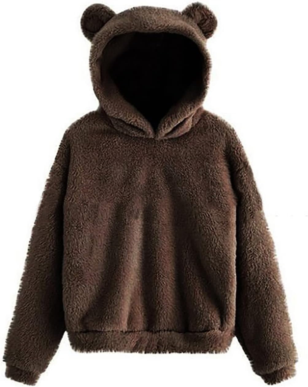 OwnShow Women's Cute Teddy Bear Ears Fleece Hoodie Sweatshirt Long