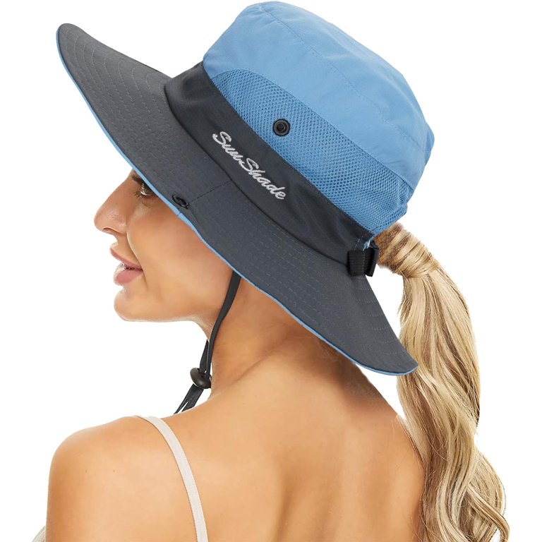 OwnShow Women's Summer Sun-Hat Ponytail UV-Protection Mesh Wide