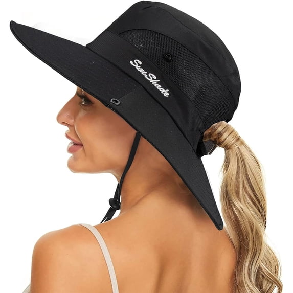 OwnShow Women's Summer Sun-Hat Ponytail - UV-Protection Mesh Wide Brim Foldable Hat with Ponytail Hole